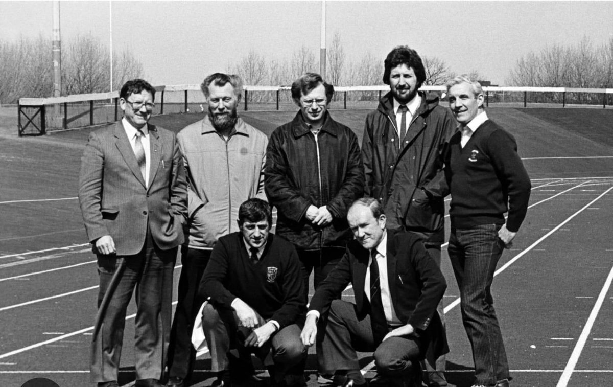 Image featuring Mike Cotton Andy Ward and Roy West in 1984 at Clairville Stadium which had just been refurbished. Mike and Andy still both very much involved in local athletics as they are NYSD president and Vice President together <a href="/MCHarriers/">M + C Harriers</a>