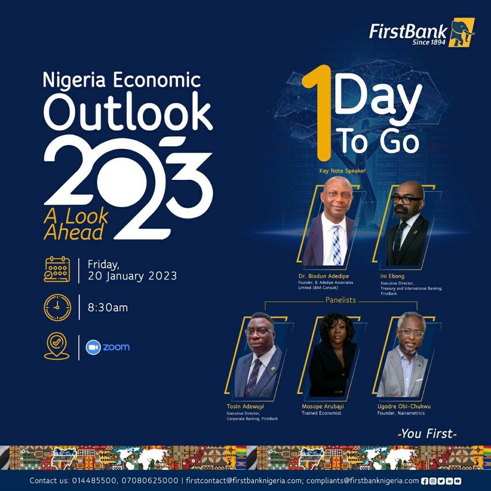 JESARIE90's tweet photo. Join some of Nigeria’s financial industry veterans and I as we share our thoughts on how to make the best of Nigeria’s daunting economic terrain in 2023. 

Date: Friday, 20th January 2023
 Time: 8:30 am WAT
 Venue: Zoom

 Register below
 https://t.co/DqDSrM3rN3
 
 #YouFirst https://t.co/HOEmm7dYIH
