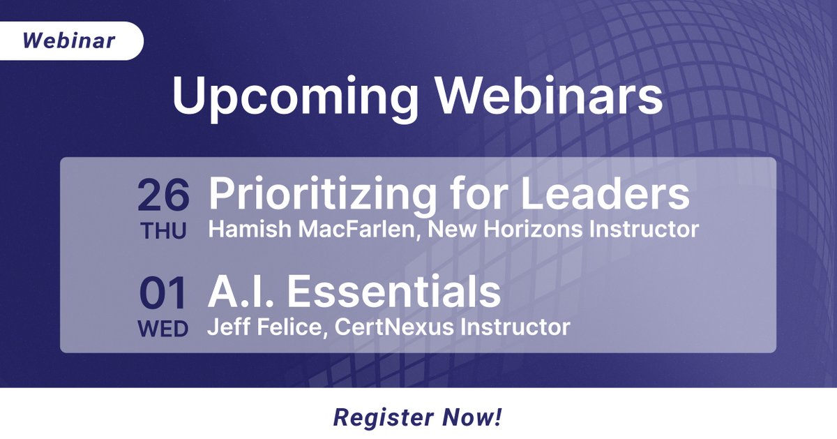 JessieSchirrick's tweet image. Don&apos;t miss out on our upcoming webinars, save your spot today. 

#NewHorizons #LearnWhatEarns

Register Now:
https://www.newhorizons.​com/events/webinars