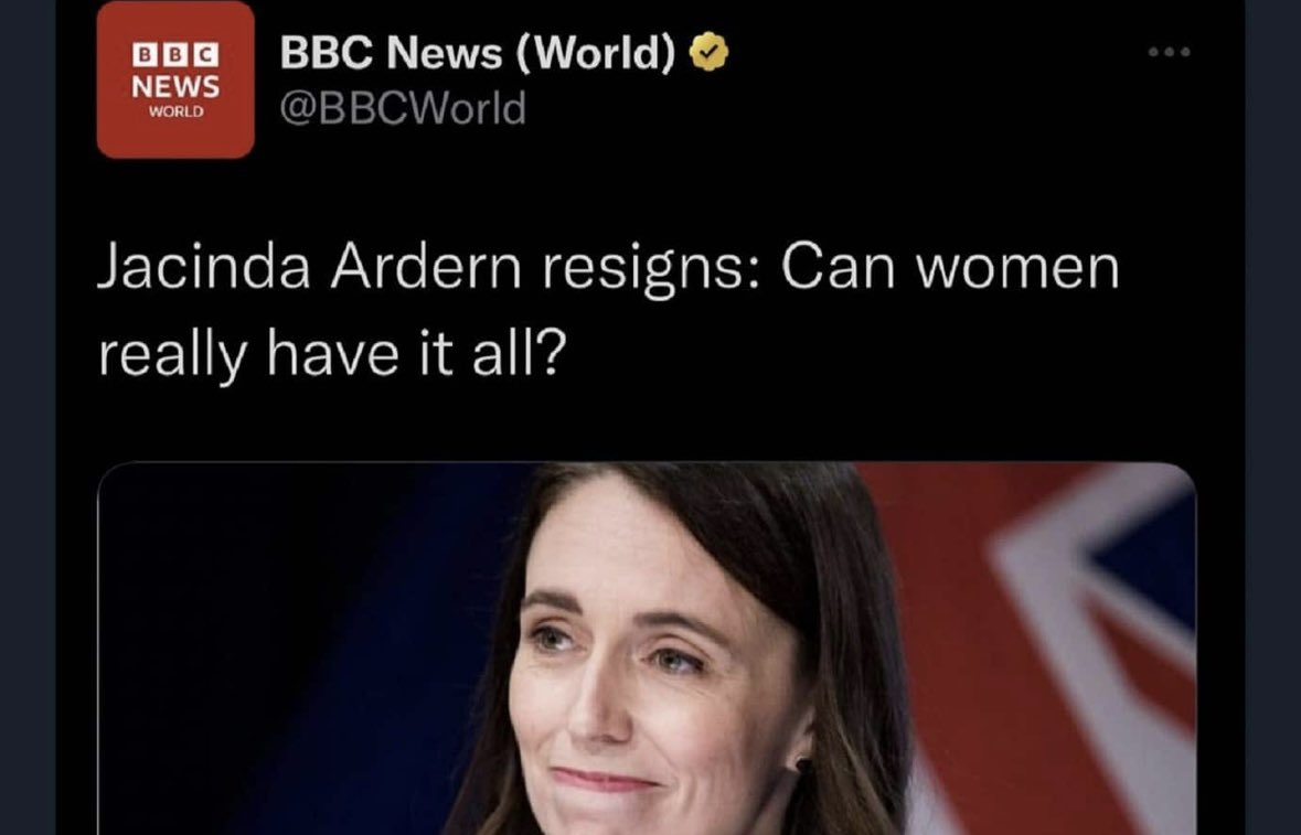 Breathtaking sexism in 2023 from <a href="/BBCWorld/">BBC News (World)</a>. 

Have we ever seen the headline ‘Can men really have it all?’ 

Staggering. #JacindaResigns #Feminism