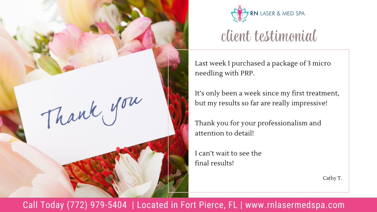 spa_rn's tweet image. Thank you for the lovely review!

📞 Call Today! (772) 979-5404
🌴 Fort Pierce, FL 34950
#microneedle #rnlasermedspa #medspa #organic #dermaplaning #skincare #beauty #clearskin #exfoliate #acne #skingoals #fortpierce #hydrafacial #facial #chemicalpeel #hydration