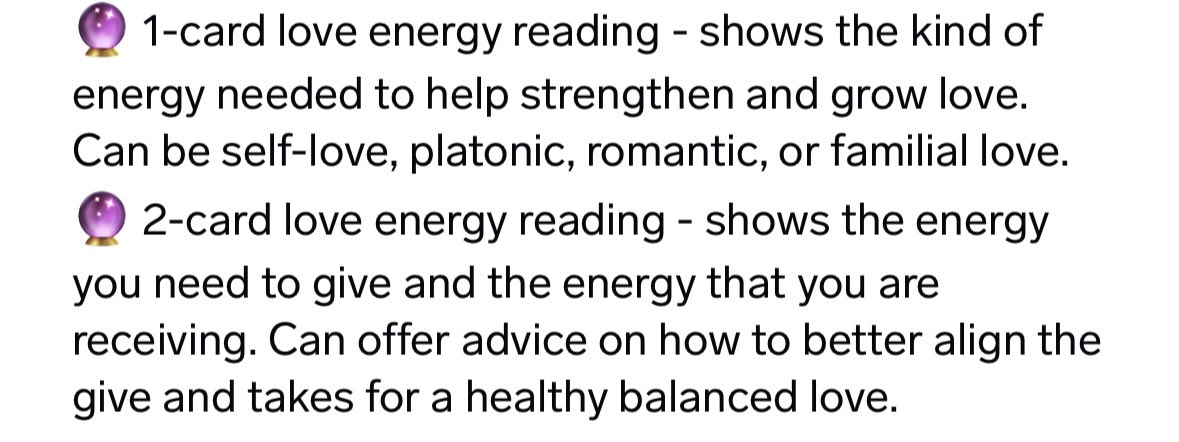 WinnieMHandmade's tweet photo. Energy is SO important, especially in love, so my love energy readings are discounted to just $2/card, so for UNDER$5 you can get an in-depth reading to help you balance a facet of love (relationships, friendships, self-love, etc).
Get guidance on SALE @ https://t.co/tWHIDMWYoH https://t.co/feLGKWR6Yj