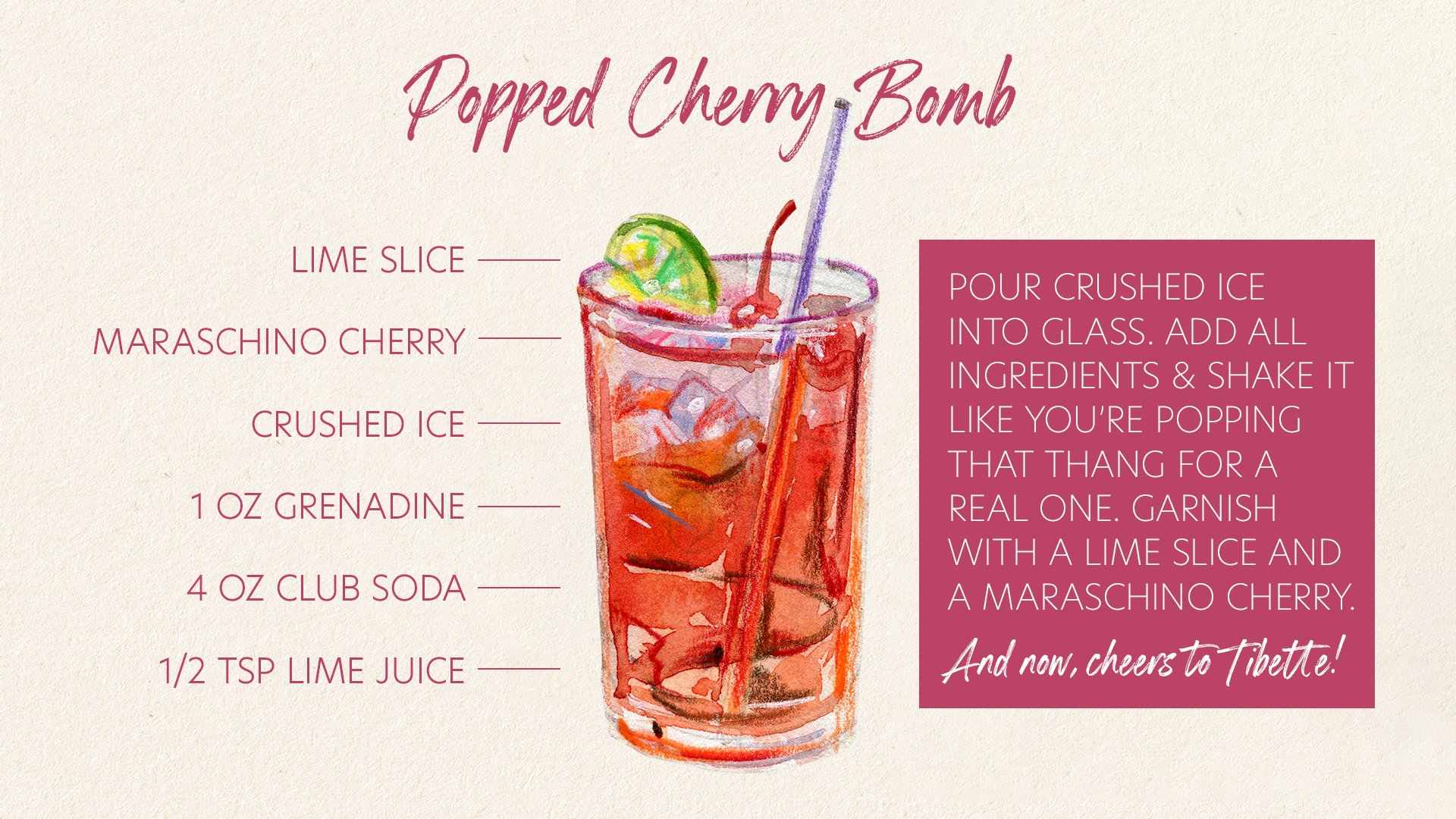 The L Word on Twitter: "**cheers 🥂you are now entering Tibette's bachelorette 🧵but first let's make a mocktail. ** POPPED CHERRY BOMB ingredients: crushed ice 1oz grenadine 4oz club soda ½
