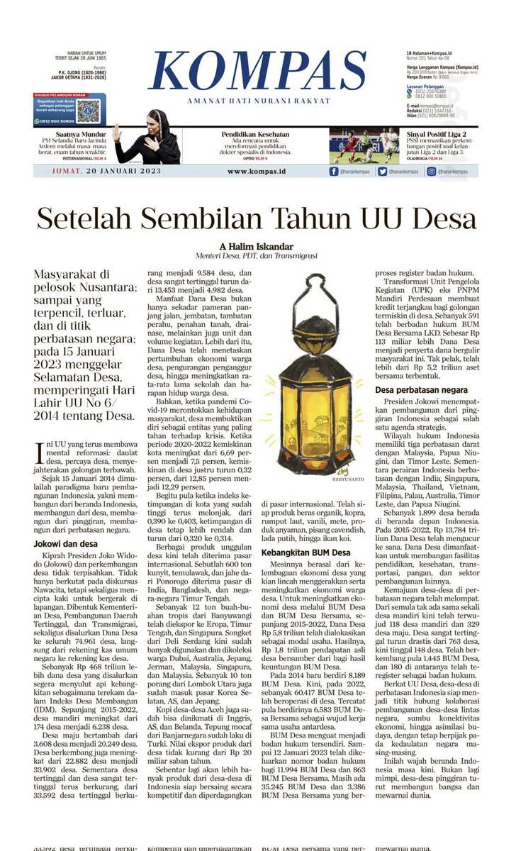 yanti_rakhman's tweet photo. #SDGsDesa setelah 9 Tahun UU Desa, Opini Mendes PDTT, A Halim Iskandar, dKompas 20 Januari 2023, hal 7
@jokowi 
@halimiskandarnu 
@kemendespdtt 
@malik_haramain 
@imansyukri 
@taufikmadjid71 
@yusradaridesa 
@azzameldzikrie 
@tppkemendes
@yasmaun3
@yanti_rakhman
#tppsumsel
#tppoi https://t.co/21yfl5SmRH