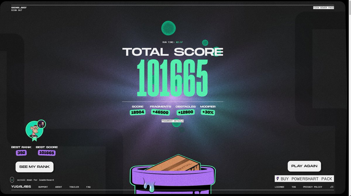 SFTD_ART's tweet photo. We just smashed 100,000 score on Dookey Dash! 

The grind doesn't stop until we have that #1 spot 👀

#DookeyDash #BAYC https://t.co/3zzKmX6wmP