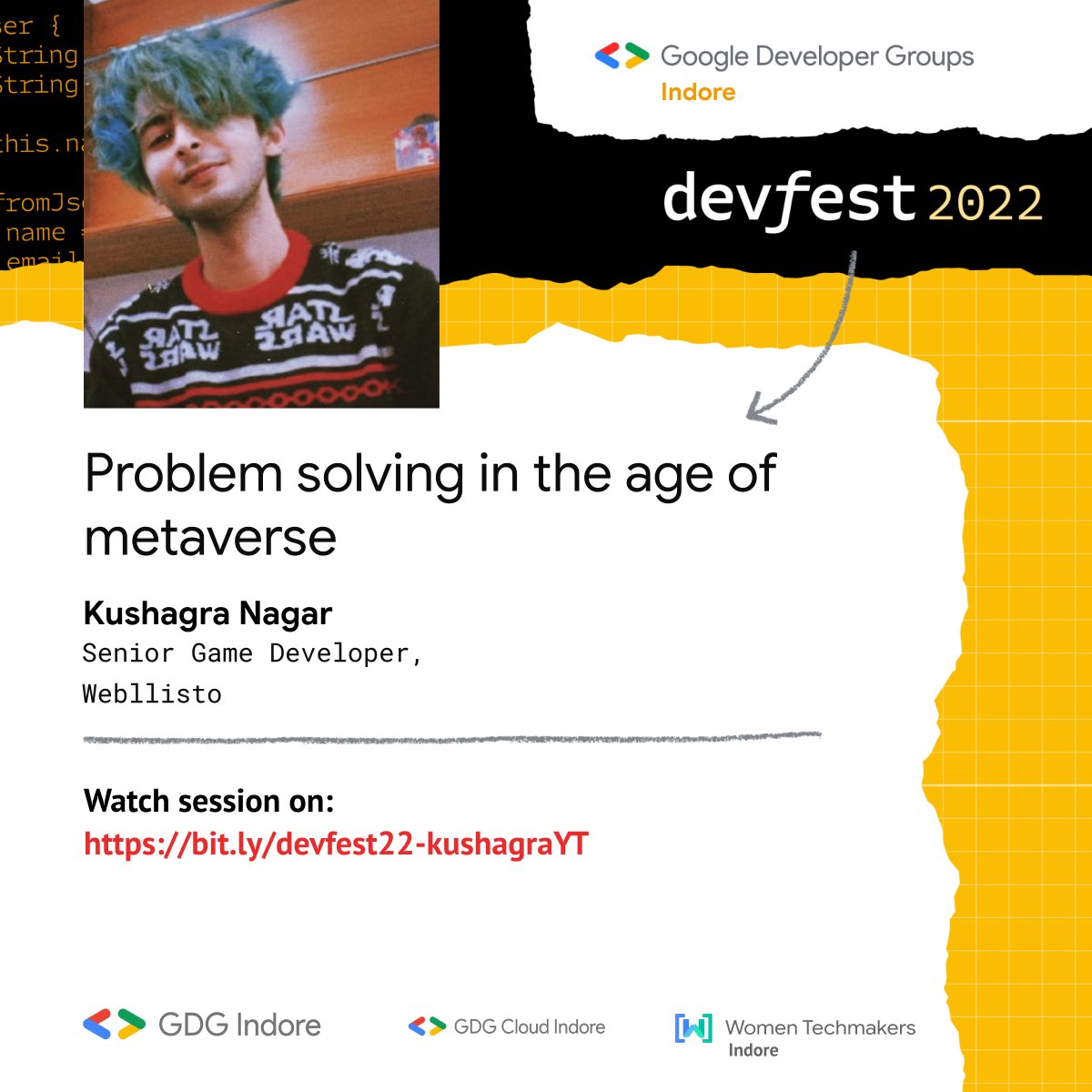 GDG_Indore's tweet photo. Get an insight into the Upcoming age of metaverse and it’s potential in solving real world problems.
Kushagra Nagar’s talk at "Problem Solving in the Age of Metaverse": https://t.co/ExgzHCfsTh
Don’t miss out on this amazing session and watch here!
#devfestindore2022 #gdgindore https://t.co/c8PdYNFkZP
