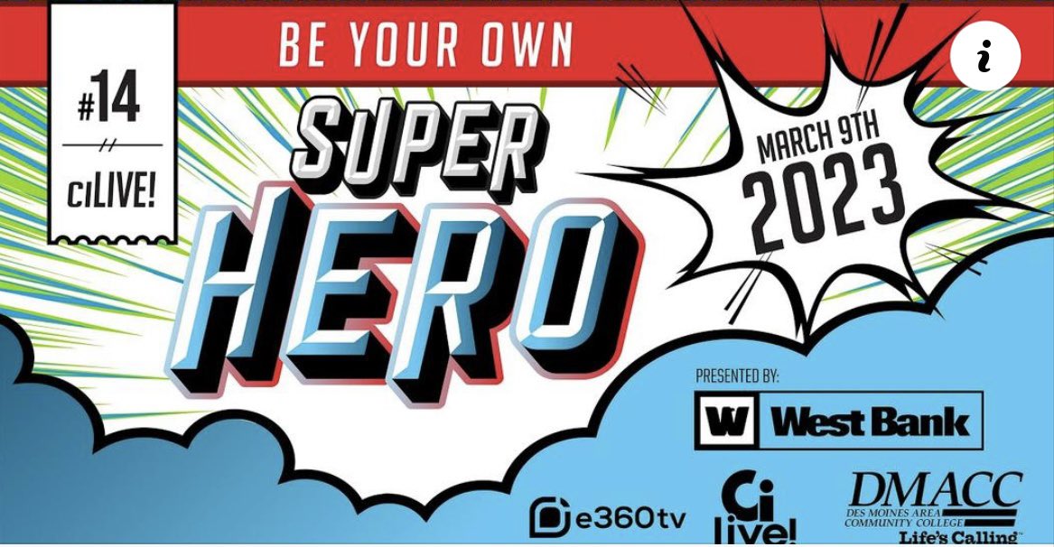 .@DMACCNews unveiled speaker lineup for 3/9/23 #ciLive 14 event at @DMACCWest, including @Dratzenberger, @ImMollyBloom, @mitchmatthews, @ImAlexWeber, @shawnapandya & @AronoffOFFICIAL. Check out unveiling video. Be your own superhero. See you there! bit.ly/3XljZKV #DSMUSA