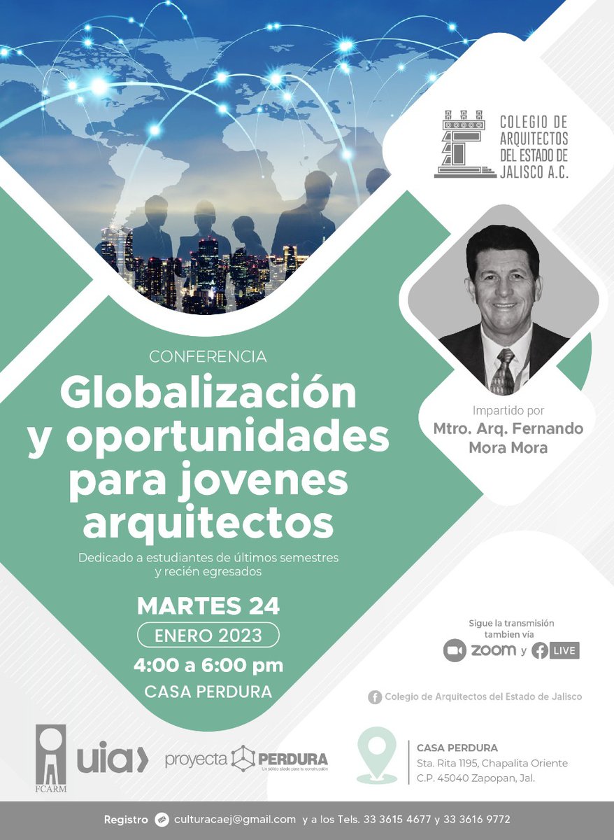 CUAAD_UdeG's tweet photo. El Colegio de Arquitectos del Estado de Jalisco A.C. les invita a seguir la transmisión de las siguientes conferencias, especialmente dirigidas desde estudiantes de los últimos semestres hasta arquitectos. 🏛️

Live: https://t.co/cUxXVDijSp 👀 https://t.co/WkUsZbo829