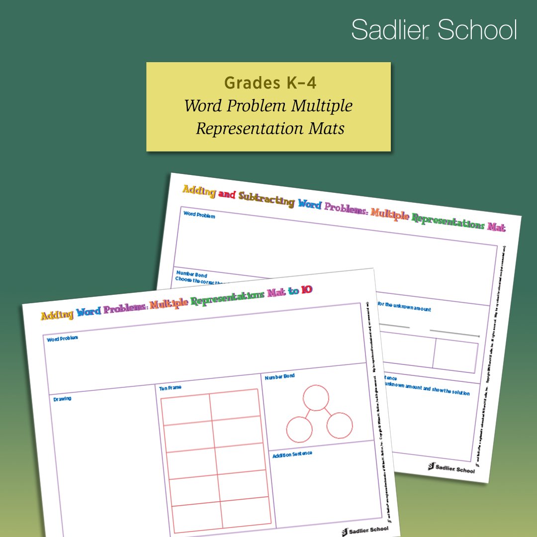 SadlierSchool's tweet photo. Download the Word Problem Multiple Representation Solution Mats now! https://t.co/0wbeqPhkxX
#Edchat #MathChat #HomeSchool #Education #ElementaryTeacher #Math #MathTeacher #MathTeachers #TeachChat #SadlierSchool #SadlierMath #ProfessionalDevelopment #EduLeadership https://t.co/KA8EJ3aELN