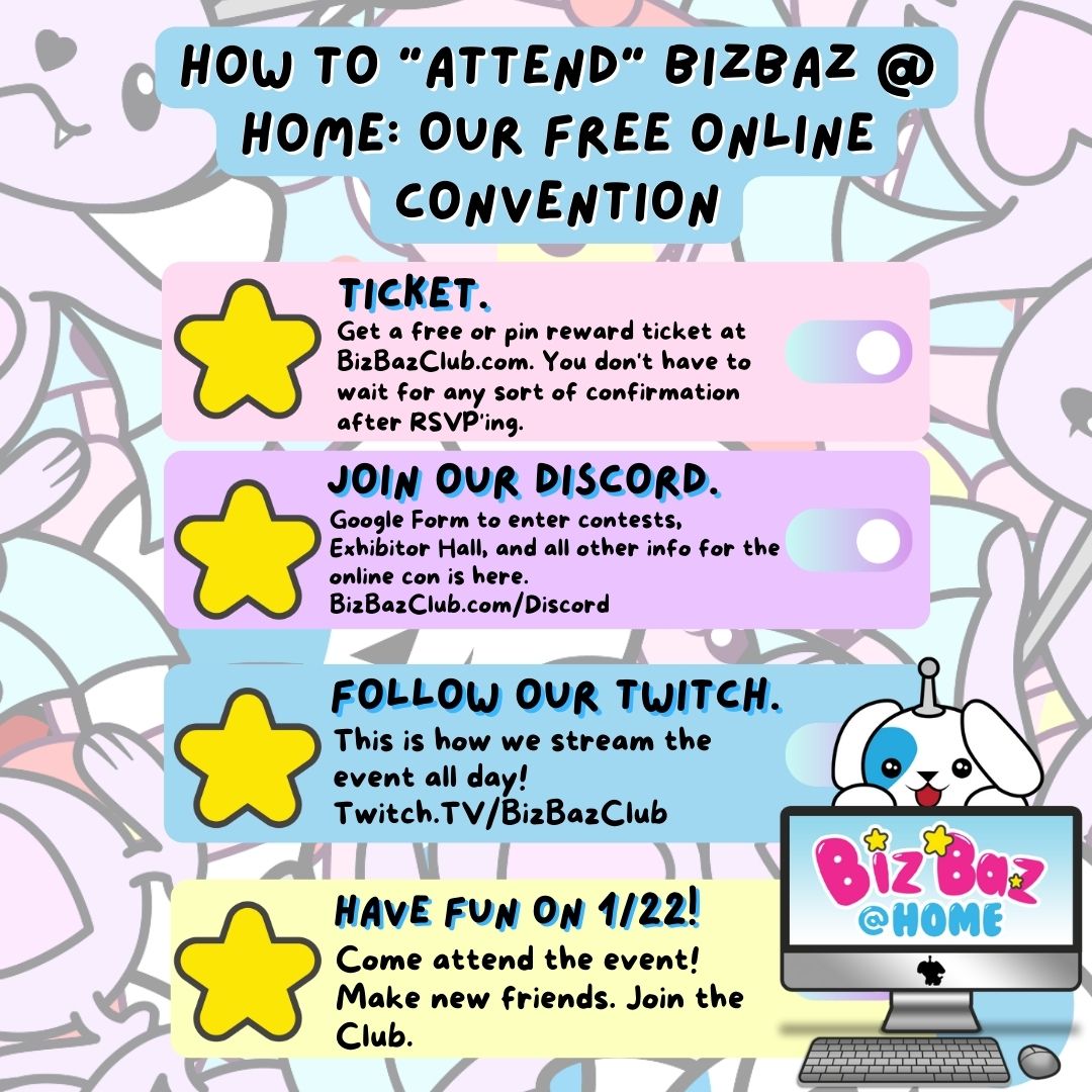 bizbazclub's tweet photo. CONVENTION GOERS🚨

Our online con, BizBaz @ Home, is Sunday! We have 4 contests with prizes + the deadline to enter is tomorrow - they're really fun to participate in!✨

Our contests are really inclusive and a safe space to be a part of. (THREAD)

https://t.co/Bj08dVGUbq https://t.co/ctuVTeQZBW