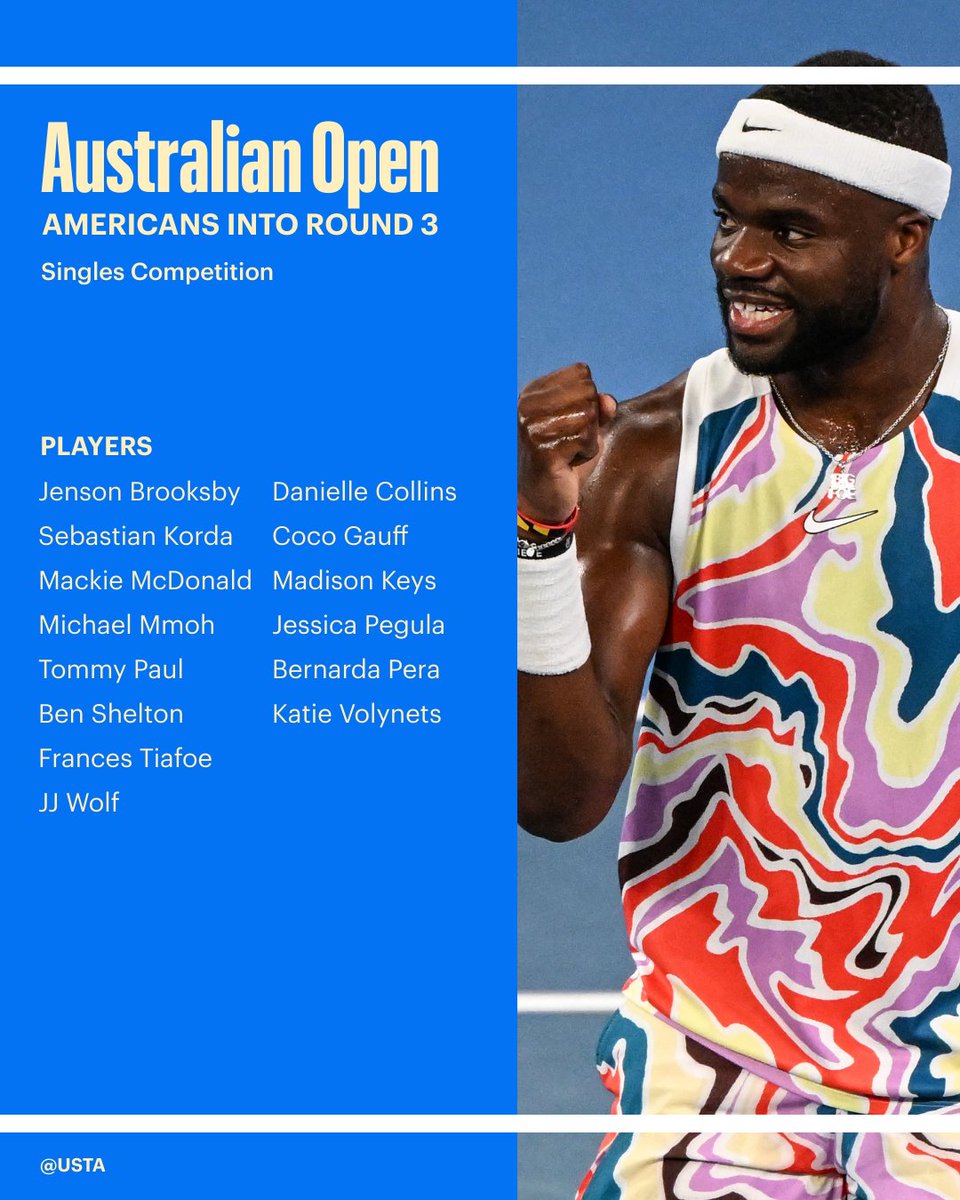 usta's tweet photo. 1⃣4⃣ Americans have reached Round 3 at the @AustralianOpen, the most since 1996! https://t.co/fr3Byqsx1M