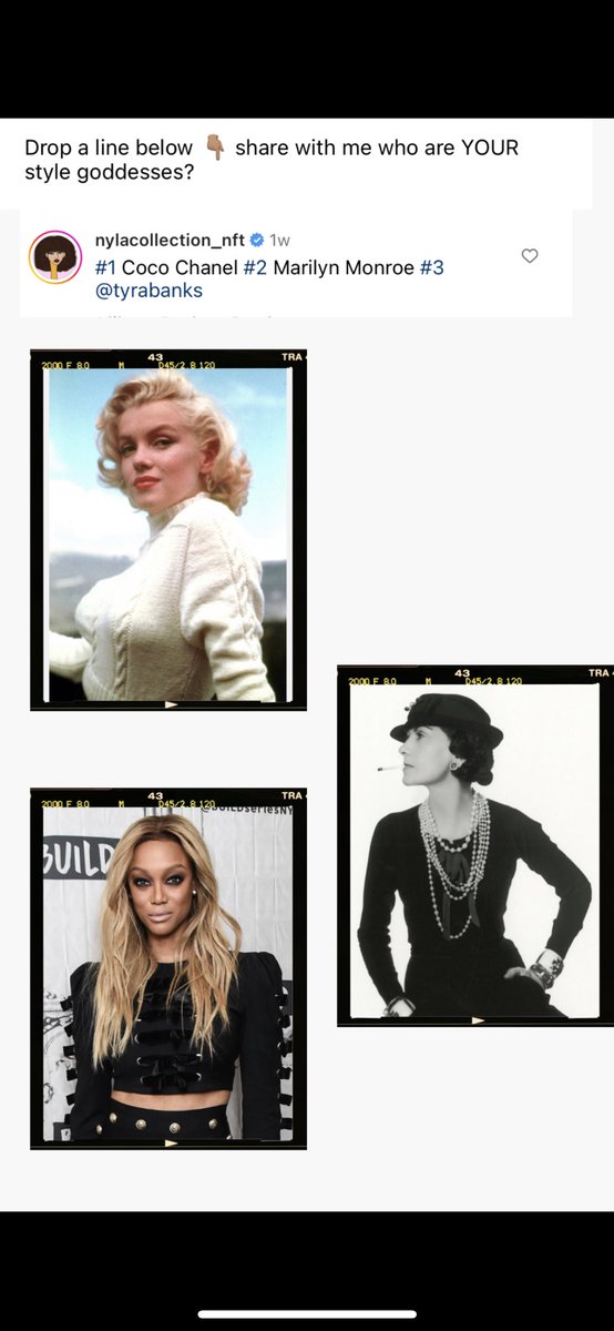 StacyIgel's tweet photo. @NylaCollection shared below 👇🏽 #cocochanel , #MarilynMonroe and #tryabanks ❤️ https://t.co/1XK4ZPOnq8