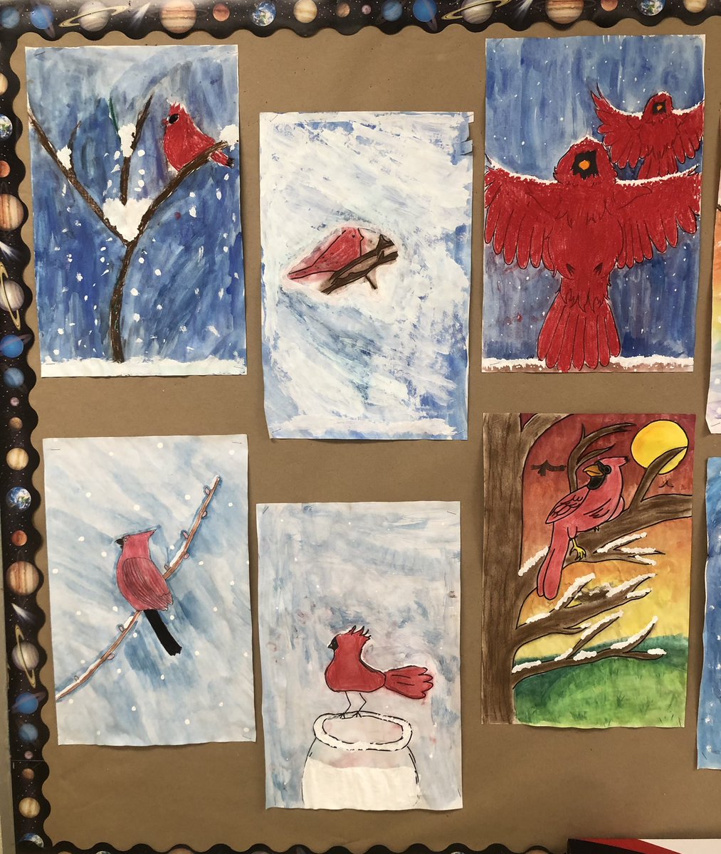 slatteryclass's tweet photo. Our Winter Cardinals ❄️🎨 @StJeromeCES @YCDSB https://t.co/7HbLxu6lJ8