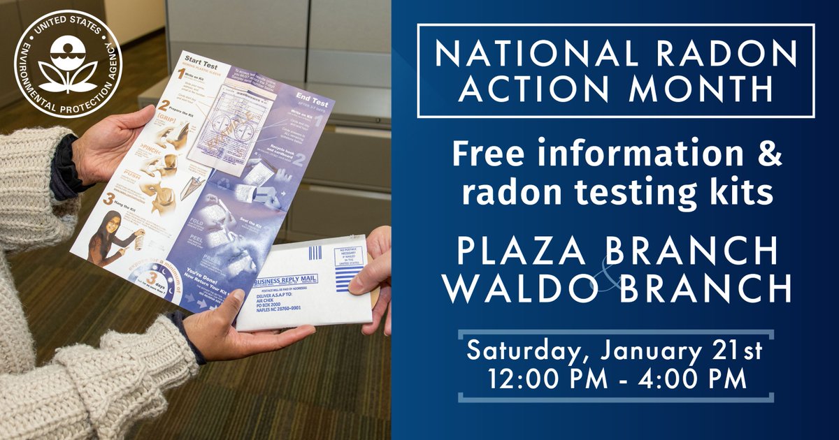 EPAregion7's tweet photo. We will be sharing information about #radon at the Plaza Branch (4801 Main St, Kansas City, MO) of the Kansas City Library, from noon to 4:00 PM this Saturday, January 21st! Don’t miss it! https://t.co/TPtPELCSFW
