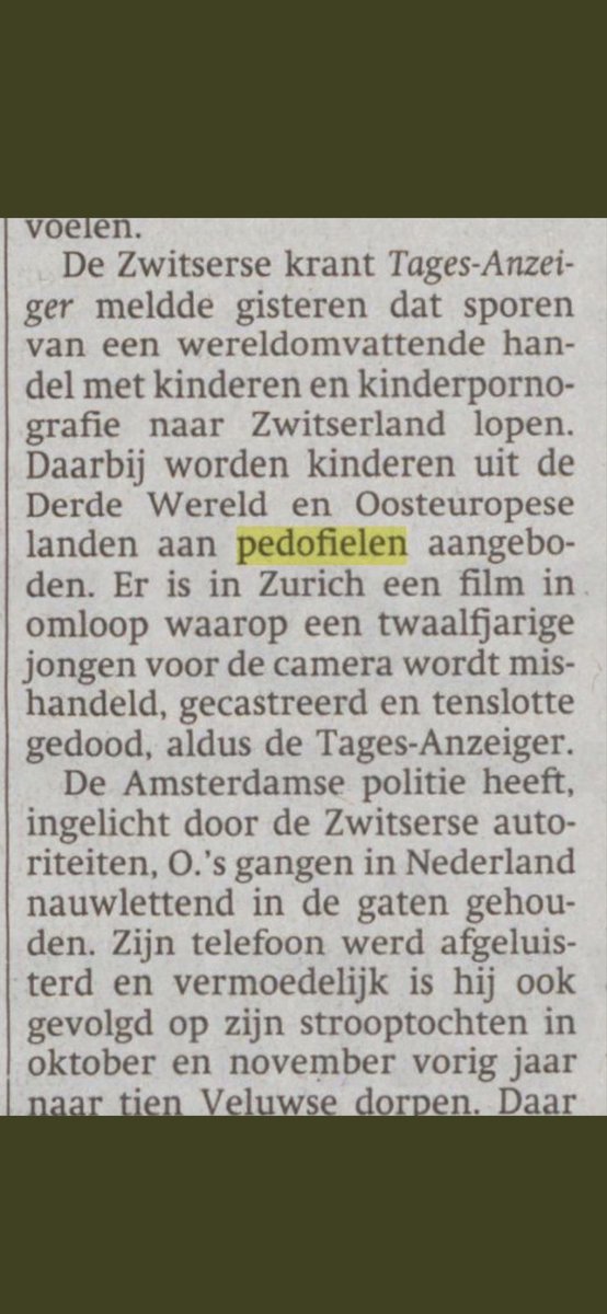 huig_plug's tweet photo. 'Er is in Zürich een film in omloop waarop een 12-jarige jongen voor de camera wordt mishandeld, gecastreerd & tenslotte gedood.' #Osterwalder #SnuffMovie #PedoNetwerken #satanskerk (Parool 27/01/93) https://t.co/ofj6aHclpQ