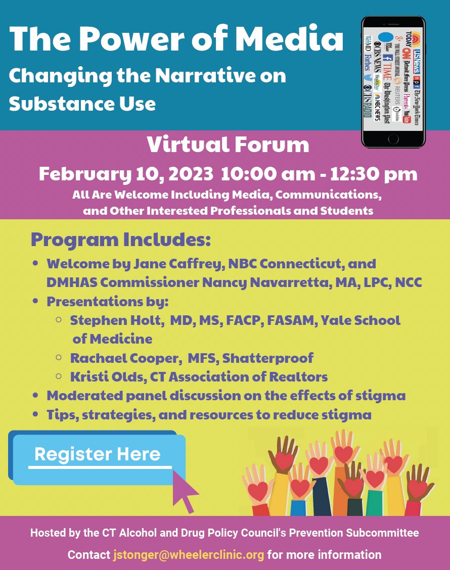 Yale Program in Addiction Medicine (@yaleadm) on Twitter photo Save The Date: "The Power of Media: Changing the Narrative on Substance Use," hosted by the CT Council on Alcohol and Drug Policy, will take place on 2/10 10am-12:30pm EDT. All are welcome & <a href="/YaleADM/">Yale Program in Addiction Medicine</a>'s very own Dr. @StephenHolt7 will be speaking!
🔗 us06web.zoom.us/meeting/regist… Save The Date: "The Power of Media: Changing the Narrative on Substance Use," hosted by the CT Council on Alcohol and Drug Policy, will take place on 2/10 10am-12:30pm EDT. All are welcome & <a href="/YaleADM/">Yale Program in Addiction Medicine</a>'s very own Dr. @StephenHolt7 will be speaking!
🔗 us06web.zoom.us/meeting/regist…