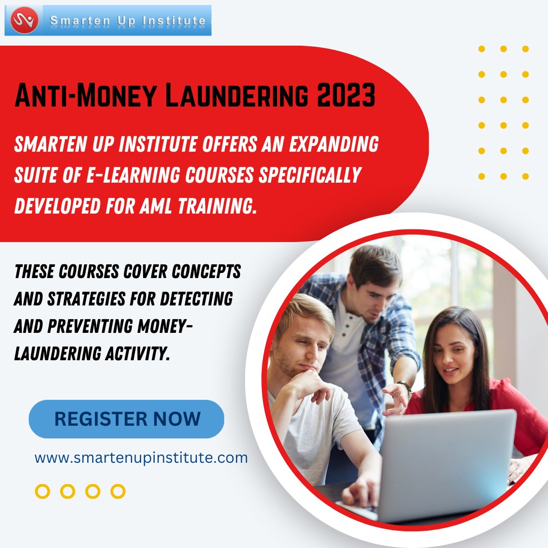SmartenUpInst's tweet photo. Smarten Up Institute offers an expanding suite of e-learning courses specifically developed for AML training. These courses cover concepts and strategies for detecting and preventing money-laundering activity.

👉🏻👉🏻https://t.co/cqNVR5sksp           

#certificate #AML #training https://t.co/viEFWAGskl