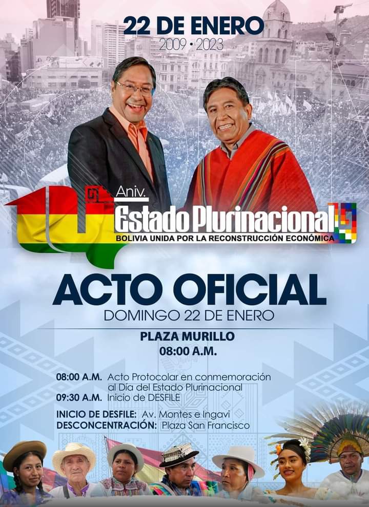 MamaniSur's tweet photo. ANIVERSARIO DEL ESTADO PLURINACIONAL DE BOLIVIA 

Tod@s estamos invitados a participar del acto de conmemoración de un aniversario mas del Estado Plurinacional de Bolivia. Por la construcción de una sociedad más justa, seguir trabajando en la unidad del pueblo. https://t.co/DhGCCFBofw