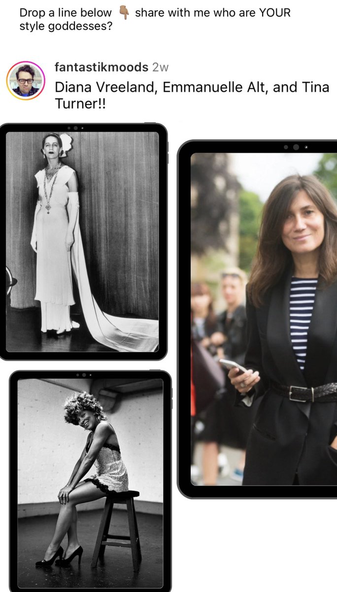 StacyIgel's tweet photo. Fantastikmoods noted #dianavreeland #emmanuellealt @tinaturner https://t.co/S7Rxy4NZIe