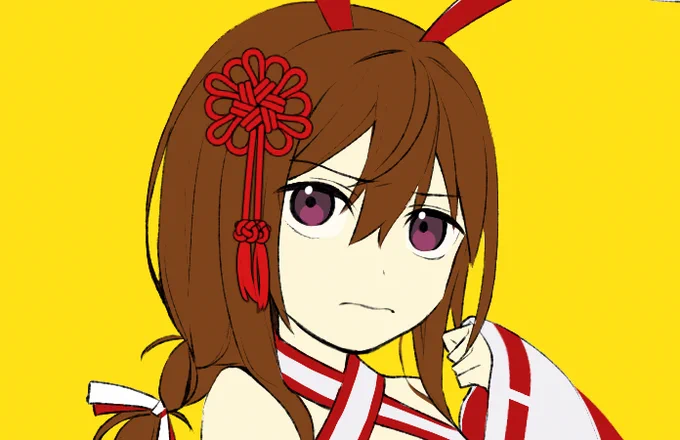 目の色、髪と同じ茶じゃなくて別の色……彩度低いピンクとか……にしたほうが主人公っぽさ出て良いのでは、と思いつつある 