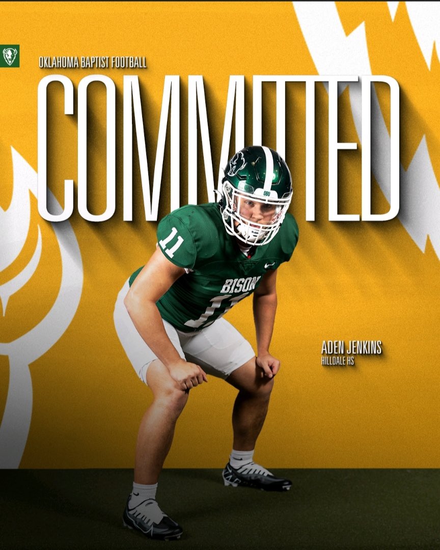 Jenkins6Aden's tweet photo. I would like to announce that I am committed too Oklahoma Baptist university #jointheherd go Bison 🦬🟢🟡 @backercoach @OBUCoachJensen @GabeEliserio @coachDBlevins https://t.co/FBqvQ1eEPt