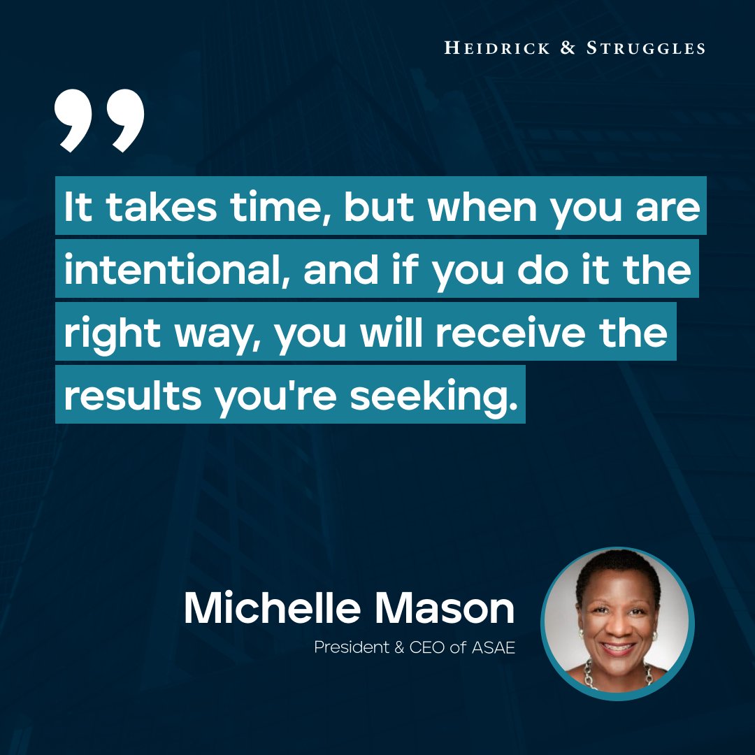 Heidrick's tweet photo. Michelle Mason, president and CEO of @ASAEcenter, sat down with our partner Tonya Muse to share her experience with driving progress on DE&amp;I and how ASAE's DE&amp;I strategy focuses on conscious inclusion.​

Watch the interview here: https://t.co/DeCnS6vAHC.

#ceos #leadership #DEI https://t.co/wQVk3koTDG