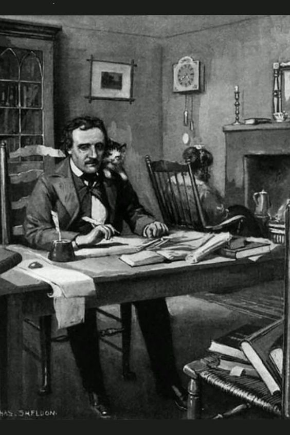 ElliottBlackwe3's tweet photo. More than his macabre stories, I love Edgar Allan Poe, who was born #OTD in 1809, because he wrote with his cat, Catterina, on his shoulder. I like to think he was taking dictation &amp; that all of his tales were things Catterina had seen in her nightly prowling. https://t.co/kwWLNY4bVZ