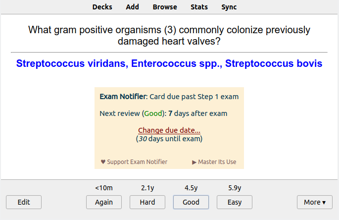 glutanimate's tweet photo. If you're using Anki to study for exams: 🎉Happy to say that Exam Notifier is now out on AnkiWeb!
It's a nifty add-on that gives you control over card scheduling when the situation calls for it:
https://t.co/lqykNbYb54 https://t.co/CwMwYXIRF9