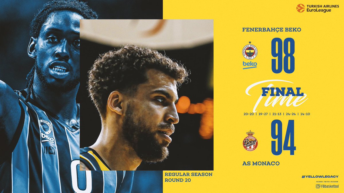 Maç Bizim! 💪

Tebrikler Fenerbahçe Beko! 

Maç Sonucu | Fenerbahçe Beko 🆚 <a href="/ASMonaco_Basket/">AS Monaco Basket 🇲🇨</a>: 98-94

Skor dağılımımız: Wilbekin 21, Hayes-Davis 18, Motley 17, Guduric 17, Calathes 10, Booker 8, Antetokounmpo 4, Edwards 3. #YellowLegacy