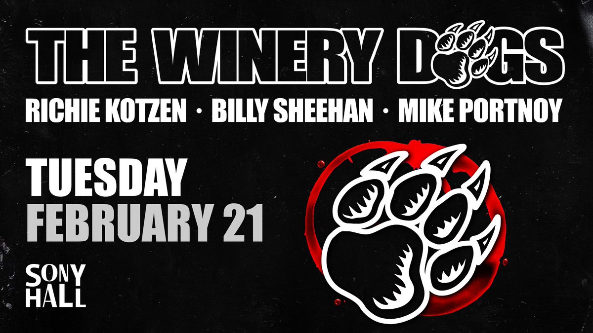 Sony Hall (@sonyhall) on Twitter photo Brooklyn's own <a href="/TheWineryDogs/">The Winery Dogs</a> (<a href="/Richie_Kotzen/">Richie Kotzen</a>, <a href="/BillyonBass/">Billy Sheehan</a>, & <a href="/MikePortnoy/">Mike Portnoy 🤘</a>) come to Sony Hall February 21 🐾 Get your tickets here! bit.ly/SonyHall-TheWi… Brooklyn's own <a href="/TheWineryDogs/">The Winery Dogs</a> (<a href="/Richie_Kotzen/">Richie Kotzen</a>, <a href="/BillyonBass/">Billy Sheehan</a>, & <a href="/MikePortnoy/">Mike Portnoy 🤘</a>) come to Sony Hall February 21 🐾 Get your tickets here! bit.ly/SonyHall-TheWi…