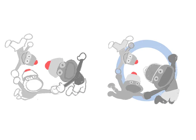 Initial ideas for my ape escape sticker design! Since it'll have a clear backing it'll be fun to stick it to different surfaces :D 