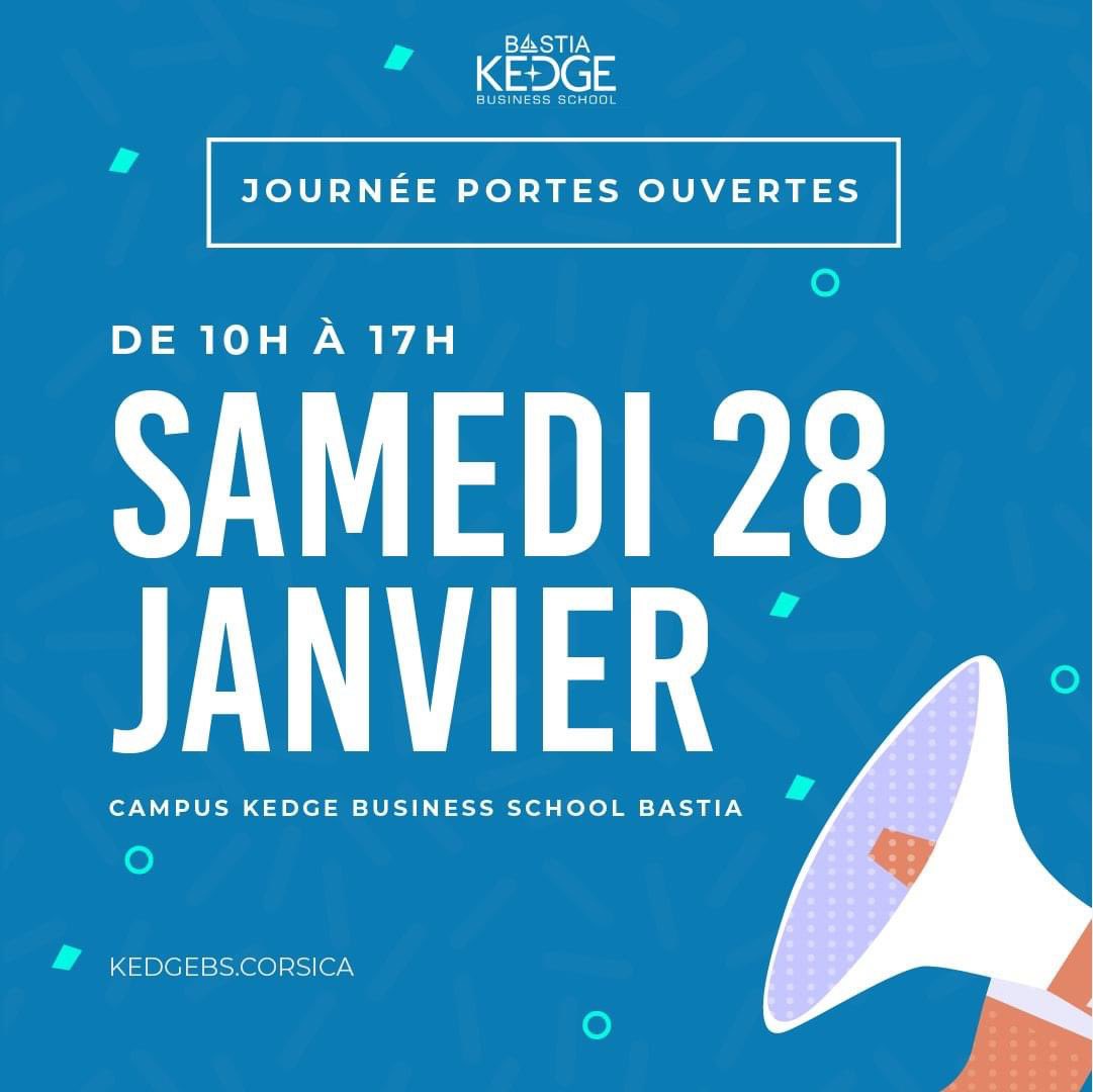 [ JOURNÉE PORTES OUVERTES ]

🚩🚩 SAMEDI 28 JANVIER 🚩🚩
Rendez-vous sur le Campus Kedge Business School Bastia ! 

Inscrivez-vous dès maintenant pour participer à cette journée : 
>>> bit.ly/3iIyqdc
Ou contactez-nous 👇
Isabelle.Giudicelli@kedgebs.com
📲 04 95 30 00 04