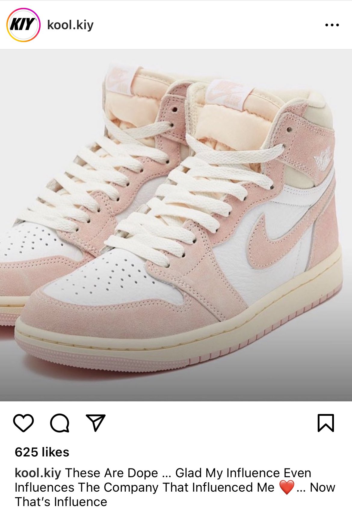 Kari on X Kool Kiy claims the latest Washed Pink Air Jordan 1 was inspired by him. Apparently he feels Jordan Brand is looking at him for design inspiration now. You guys