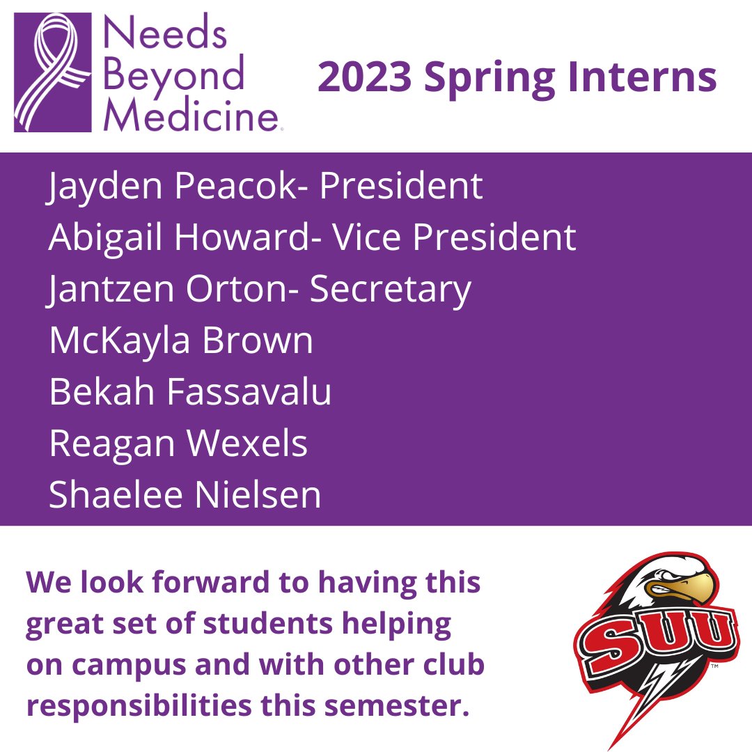 We are excited for the #SpringSemester and the team we have at #SouthernUtahUniversity. They will help with an #educationalseminar and host a #fundraiser during the semester. Thank you for the #support and for all being an incredible and dedicated students. 
 #NeedsBeyondMed