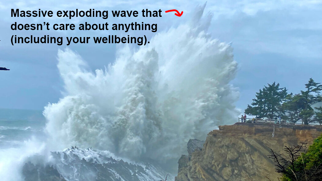 PortlandCorps's tweet photo. King tides (the highest winter tides) are coming to the Oregon coast Jan. 20-22. Exercise extreme caution because, if we’ve said it once we’ve said it a million times: Giant waves have zero chill. https://t.co/Trnjqa5Tfq