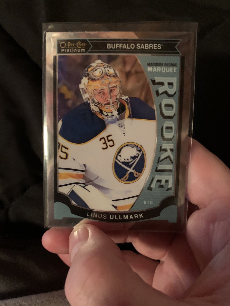 Tighthugs1's tweet photo. Just found a box in my room I had stored away for a few years with some hockey cards inside. Was happy to see this Linus Ullmark Rookie card inside😊 https://t.co/Rj1z7MPz6J
