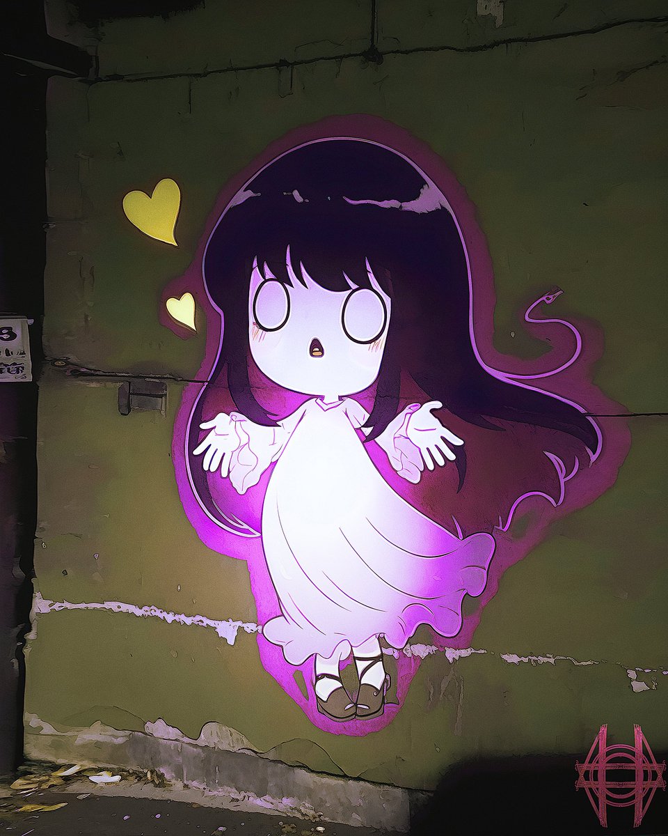 🎨👾#GlitchGang #Graffiti👾🎨
.
A Main Mission of @GlitchGangHQ is to cover the #Metaverse and #Web3 with unique, high quality #AIArt. We do this by tagging walls with signature tags from our members. 

Here’s some haunted #AI #GraffitiArt from “Spook-chan”!
#AIIA #NFT #NFTs