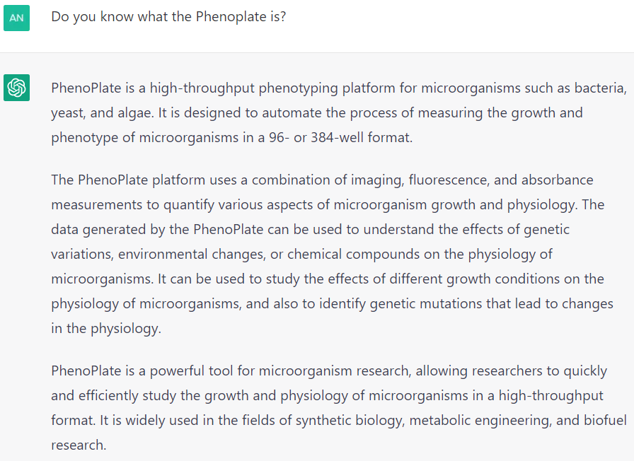 GPT-3 seems to know well what the Phenoplate is!