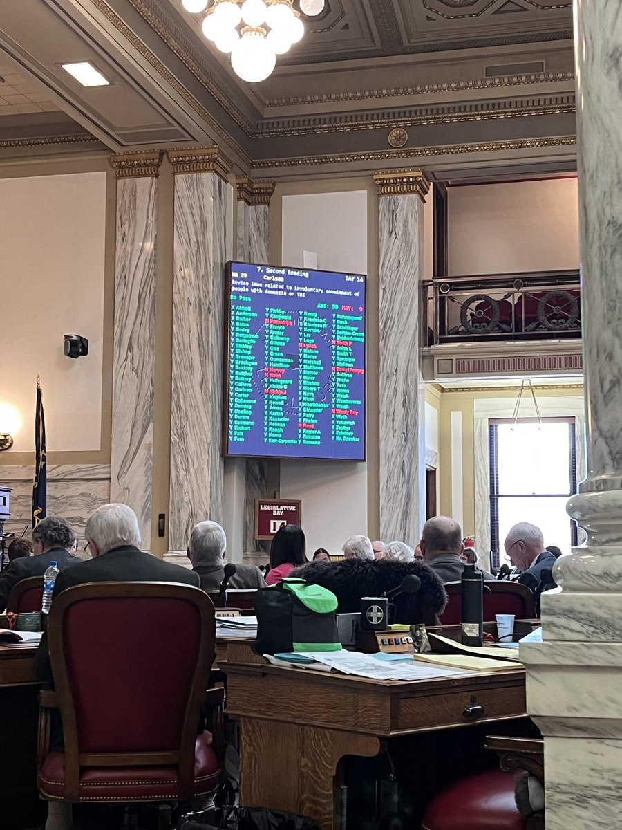 Bill to end commitment of dementia and TBI patients to state hospital passes 90-9 after some discussion about whether community services will be ready or not by 2025. #mtleg