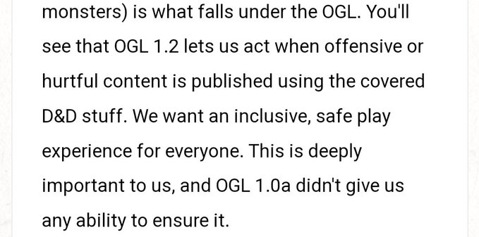 <a href="/Wizards_DnD/">Dungeons & Dragons</a> Don't you LOVE publishing content that WotC can swoop in on at a moments notice and remove because they don't like it?

They've been spewing lies about this OGL all year. How are we ever supposed to trust them to be honest (or even remotely consistent) in efforts like this?