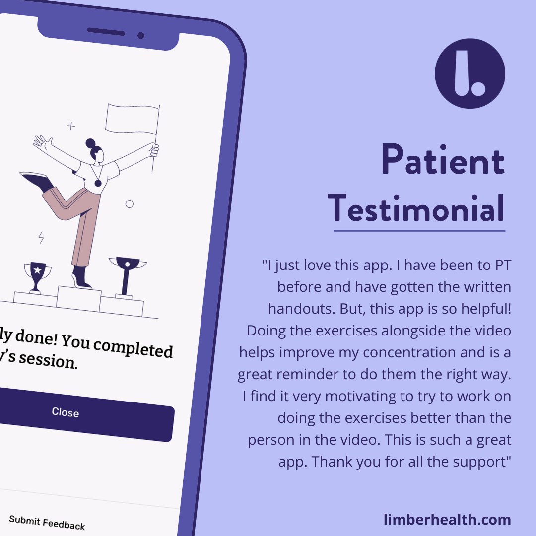 The Limber app gives patients professionally-shot videos of their home exercises, with on-screen demonstration and voice instruction - helping them be mindful of proper form and stay engaged. Learn more 👉 bit.ly/limber-health

#physicaltherapy #homeexercise #digitalhealth