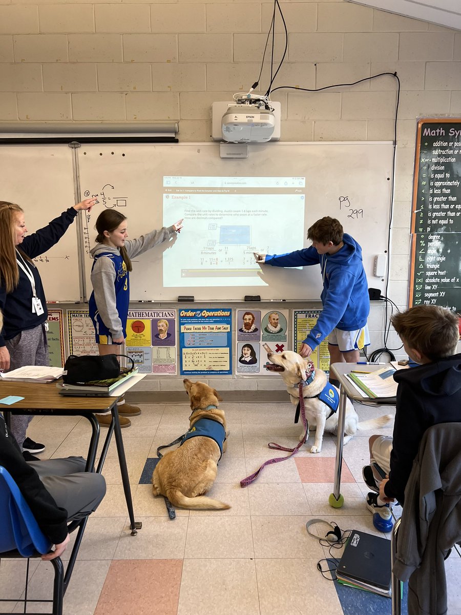 MrSmallDoesMath's tweet image. A big thank you to @laurmalaney for having the therapy dogs come to our class. The students had an opportunity to teach the dogs unit rates. The dogs got to see how……RUFF….math can be 🐶 @OPSchoolsNJ @KeiserMelissa