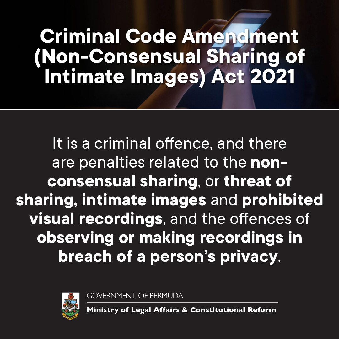 BdaGovernment's tweet photo. Reminder: It is a criminal offence, and there are penalties related to the non-consensual sharing, or threat of sharing, intimate images and prohibited visual recordings, and the offences of observing or making recordings in breach of a person’s privacy. https://t.co/uyTWJLxKXe