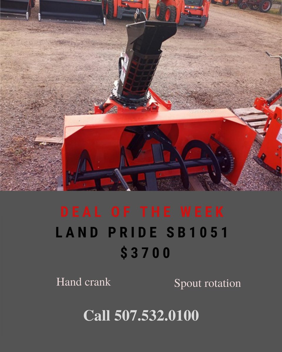 KestelootI's tweet photo. Deal of the Week
Land pride SB 1051 snowblower
Hand crank   
Spout rotation
$3700.00
Call today: 507.532.0100 https://t.co/pd9ysAKxsS