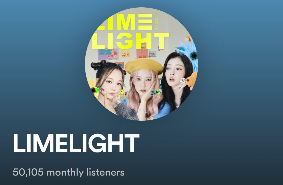 limelightchart's tweet image. .@Limelightseoul has reached a new peak of 50K+ monthly listeners on Spotify!

#라임라잇 #ライムライト #LIMELIGHT