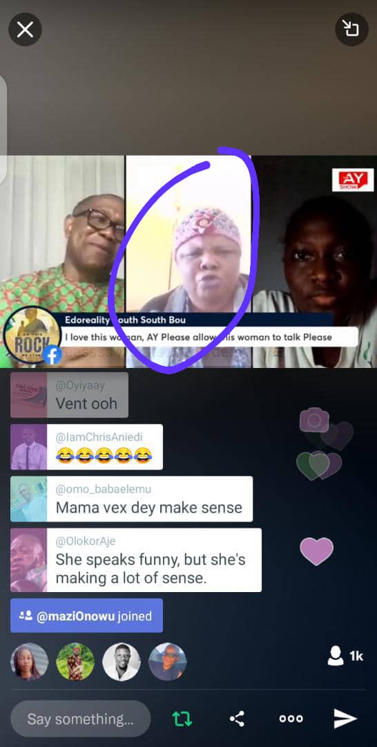 derrimore24's tweet photo. The highlight of the #AYshow with PO. This woman spoke the mind of many NIGERIANS.. 
Even AY was shocked at the rage of the woman 😂😂😂
The 3rd slide.. all smiles 😊🤗🤩

Nigeria is indeed blessed, na just bad leadership dey kill us since 1960.
#AY #PeterObiInNiger https://t.co/WOLBNjB8zi