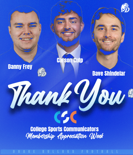 DrakeBulldogsFB's tweet photo. Jan. 18-24 is #CelebrateCSC Week! We would like to thank Danny, Carson, and Dave
 for their hard work and dedication to Drake Football and Drake Athletics!!
 #CelebrateCSC https://t.co/iMqo0nV6jR