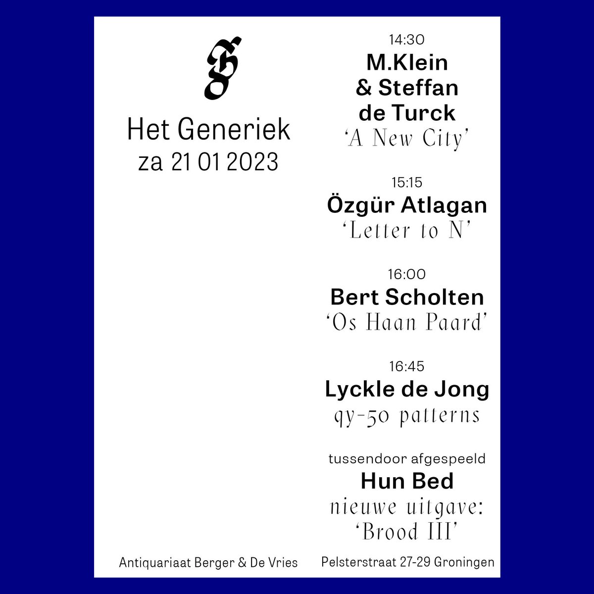 Zaterdag tijdens #esns een Het Generiek zijprogramma in Groningen: