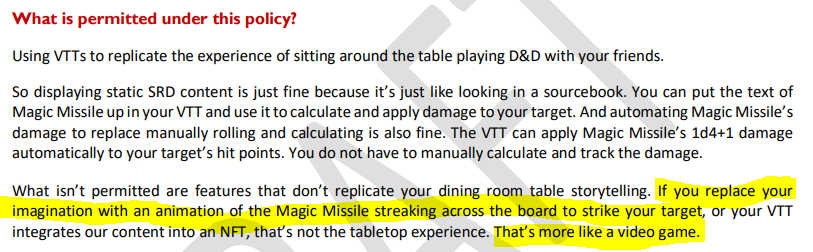 theteamplus's tweet image. Wait so if someone animates a spell in #FoundryVTT that breaks the OGL 1.2? @DnDBeyond 

Feels like the VTT section is the part they want everyone to sleep on. There's a very thin line for "replicate playing around a table".

#openDND #ORC #pathfinder #ogl