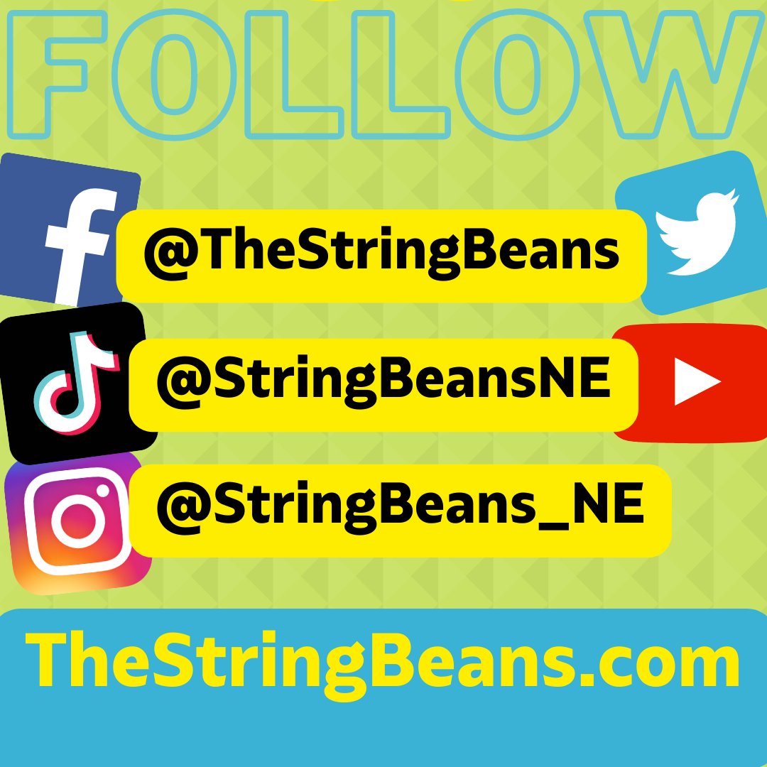 Follow us on all platforms to catch all the fun, and visit our website, too! 

Website: thestringbeans.com 
Facebook: TheStringBeans 
Twitter: TheStringBeans 
TikTok: StringBeansNE 
YouTube: StringBeansNE 
Instagram: StringBeans_NE